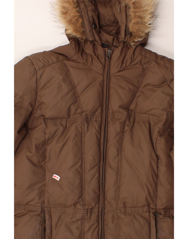 NAPAPIJRI Womens Hooded Padded Jacket UK 16 Large Brown Polyamide Vintage Napapijri and Second-Hand Napapijri from Messina Hembry 