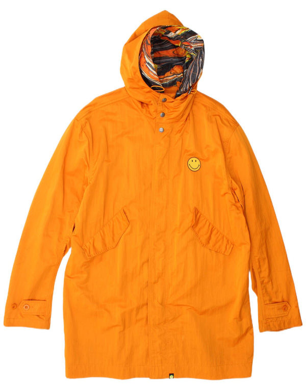 Pretty Green Mens Smiley Hætte Regnfrakke UK 40 Large Orange Polyester