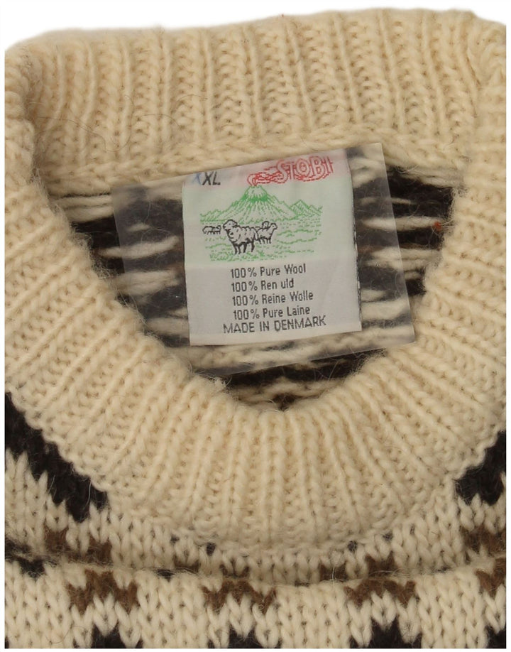 Stobi Herre rund hals sweater 2XL Off White geometrisk uld