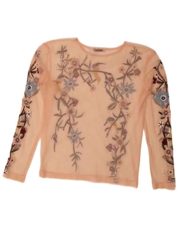 Zara Dame Langærmet Se Through Top UK 10 Small Pink Floral