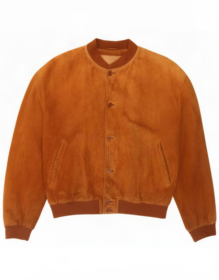 Vintage herre ruskind bomberjakke IT 54 2XL brunt læder