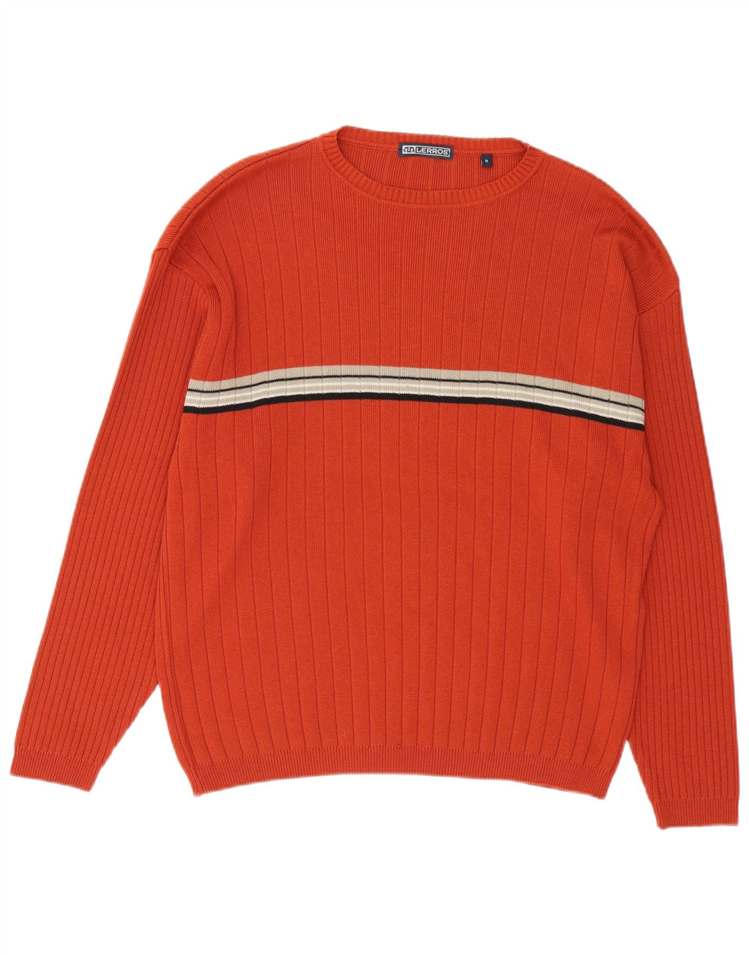 Lerros Herre trøjetrøje med rund hals, medium orange stribet bomuld