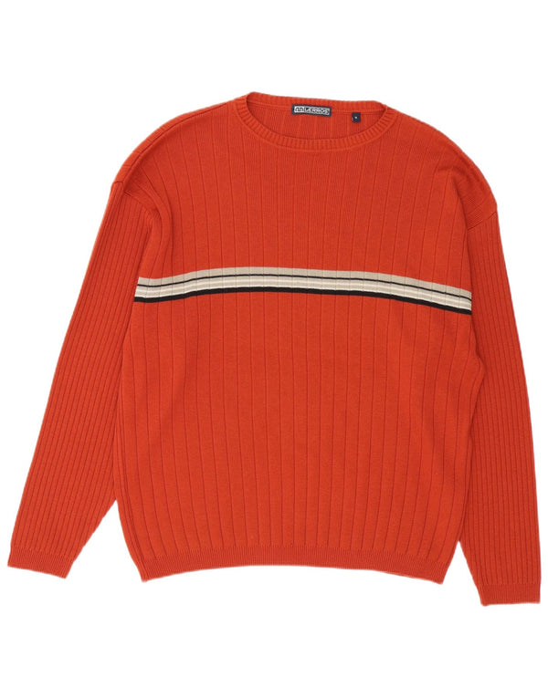 Lerros Mens Crew Neck Jumper Sweater Medium Orange Striped Cotton