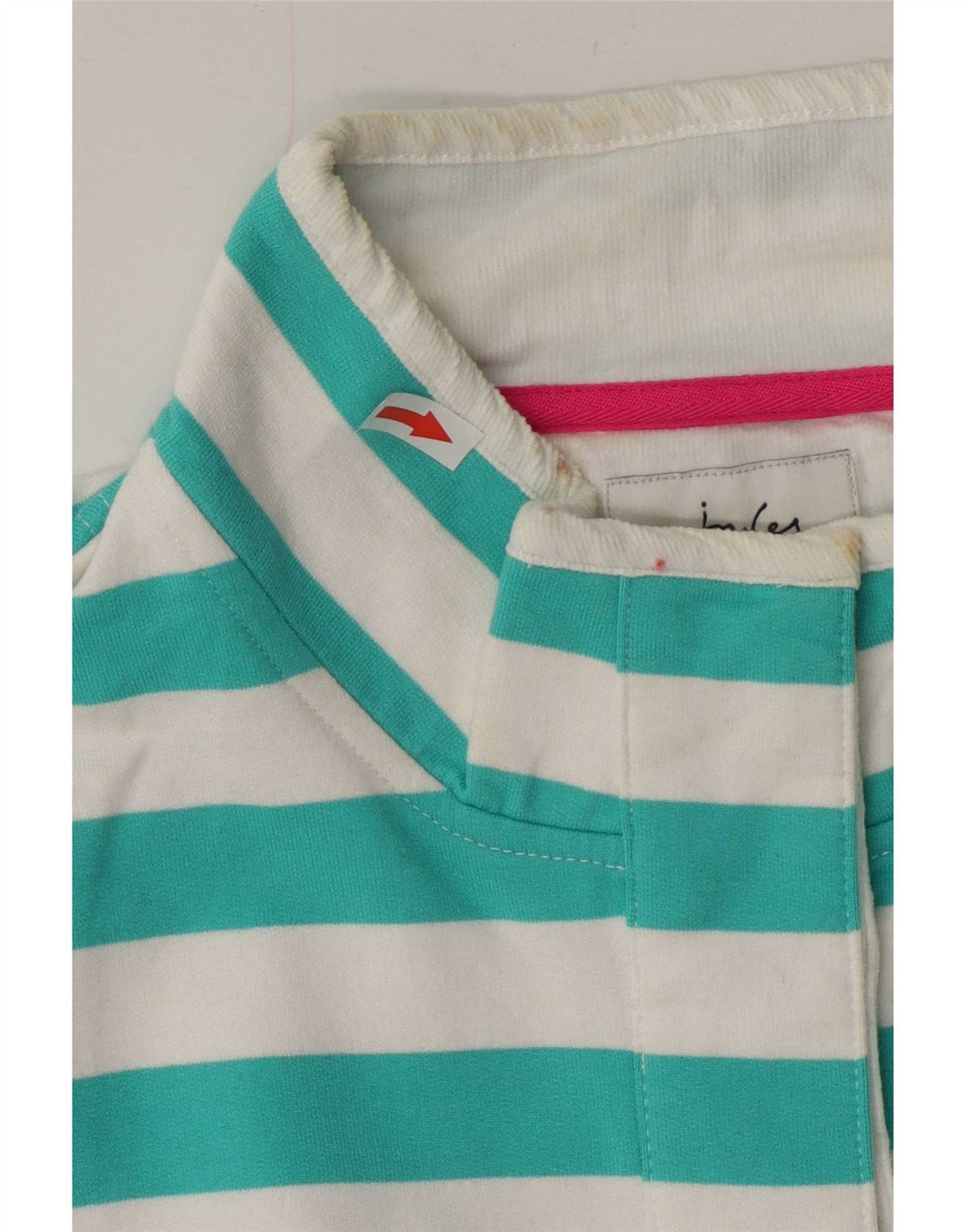 Joules Dame Button Neck Sweatshirt Jumper UK 16 Stor turkis stribet