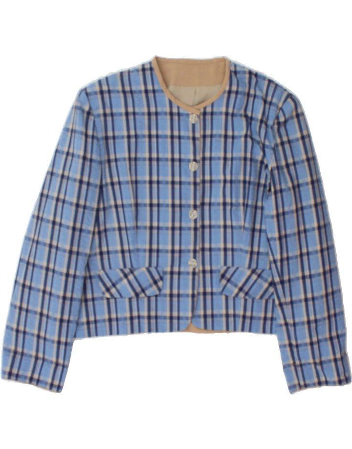 VINTAGE Womens 4 Button Blazer Jacket UK 14 Medium Blue Check Vintage Vintage and Second-Hand Vintage from Messina Hembry 