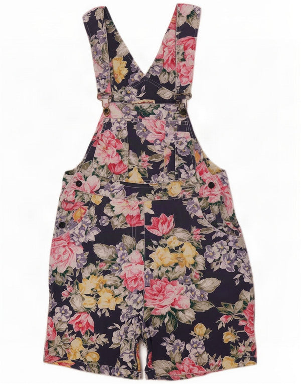 Express Dame Dungarees Shorts UK 10 Small W28 Navy Blue Floral