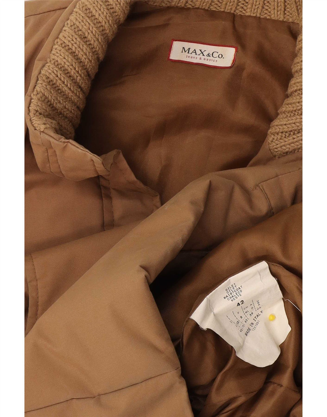 Max & Co. Dame Oversized Polstret Gilet UK 10 Small Beige Bomuld