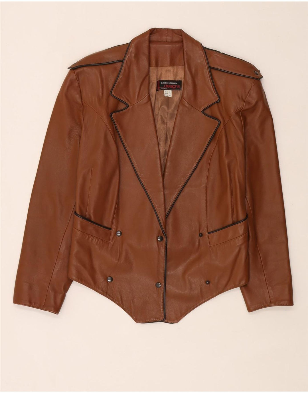 Vintage Kvinders Crop Military Læderjakke UK 12 Medium Brown
