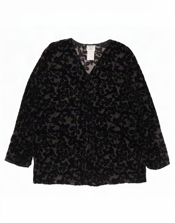 Laura Ashley Dame Se Through Shirt Bluse UK 16 Large Black Floral