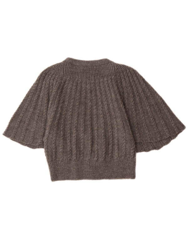 Massimo Dutti Dame Crop Batwing Cardigan Sweater UK 14 Stor Grå Akryl