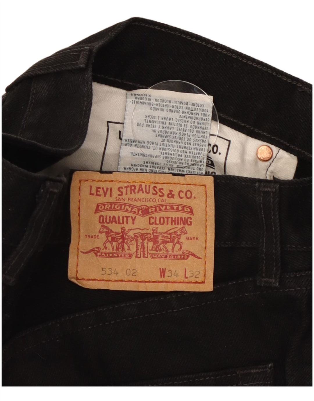 Levi's Herre 534 Straight Jeans W34 L28 Sort Bomuld