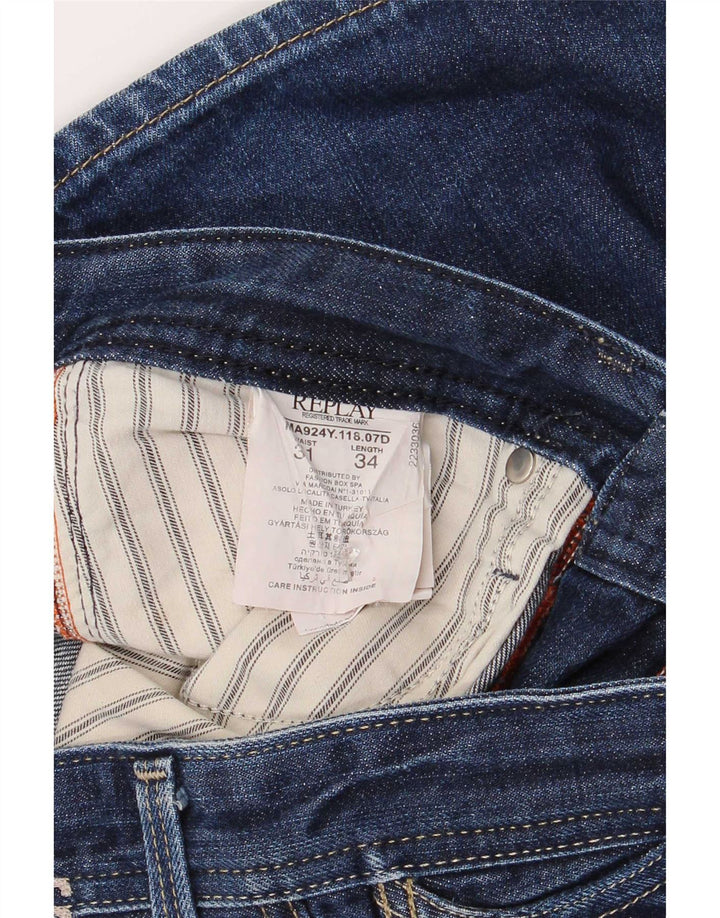 Replay Herre Straight Jeans W31 L34 Marineblå Bomuld
