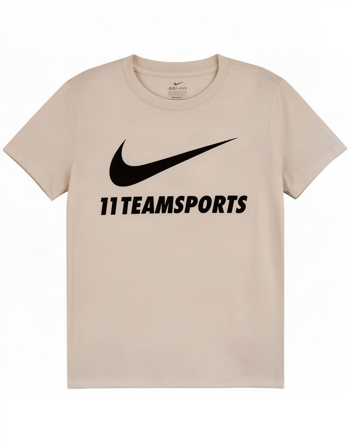 Nike Dame Dri Fit Grafisk T-Shirt Top UK 12 Medium White Polyester