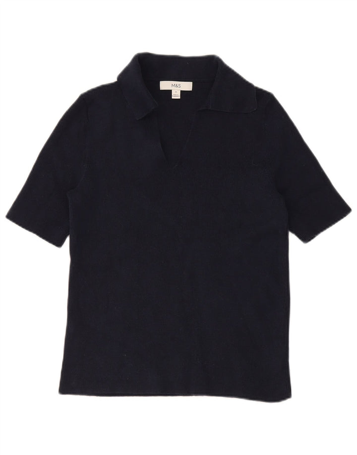 Marks & Spencer Dame Polo Shirt UK 12 Medium Navy Blue Bomuld