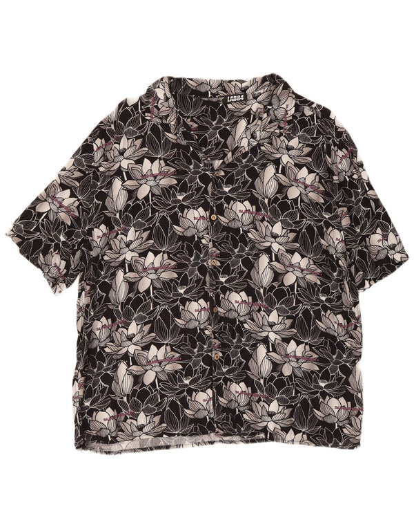 Vintage kortærmet skjorte til mænd Large Black Floral