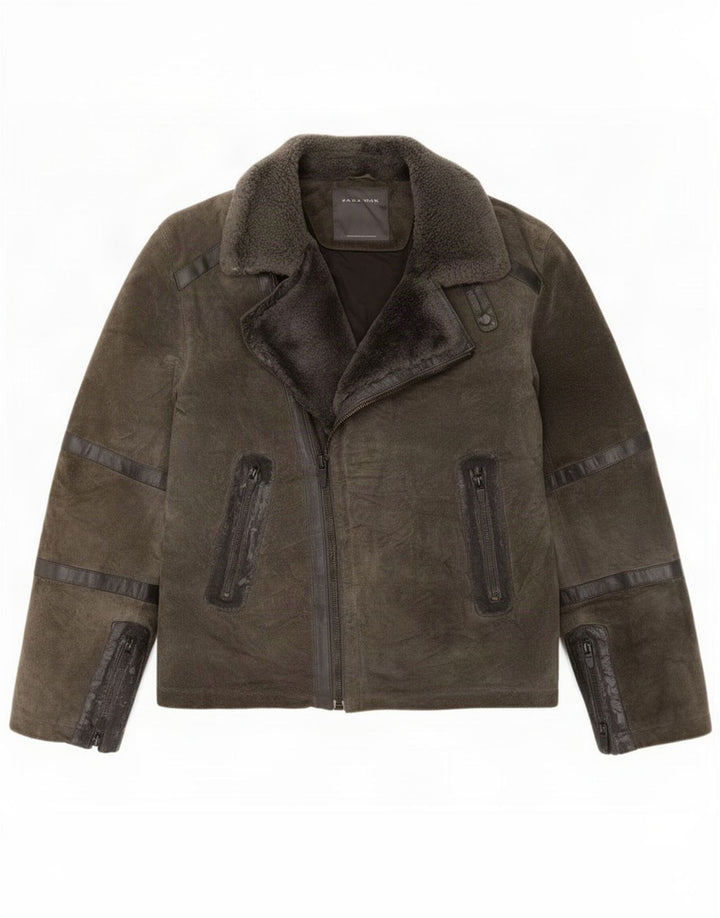 Zara Herre Ruskind Biker Jacket UK 40 Large Khaki