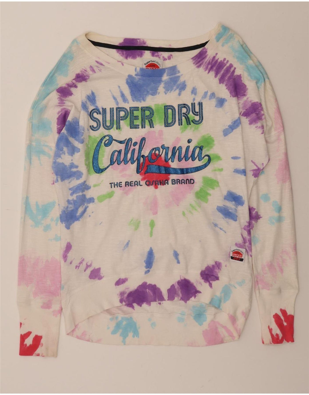 SUPERDRY Womens Sweatshirt Jumper UK 16 Large Multicoloured Tie Dye Vintage Superdry and Second-Hand Superdry from Messina Hembry 