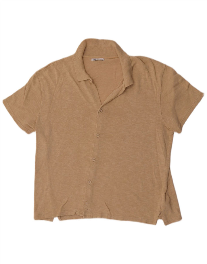 Zara Kortærmet Herreskjorte Medium Beige Flecked Bomuld