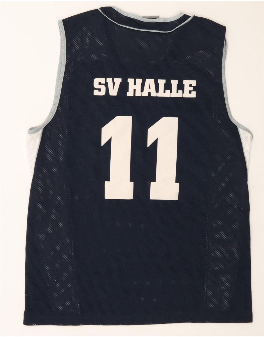 SPALDING Mens Graphic Vest Top Large Navy Blue Colourblock Polyester Vintage Spalding and Second-Hand Spalding from Messina Hembry 