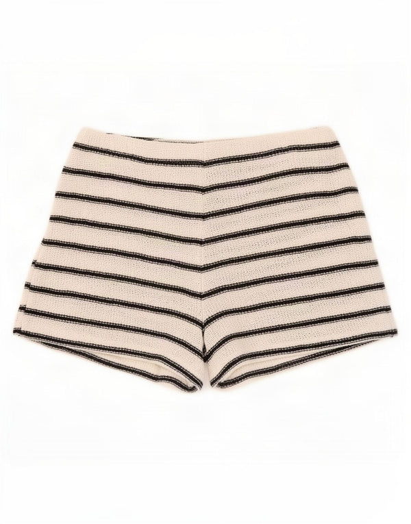 Zara Womens High Waist Hot Pants Medium W28 Off White Stribet bomuld