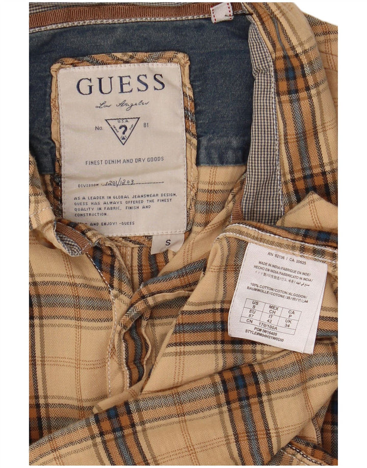 Guess Flanelskjorte til mænd, lille beige ternet bomuld