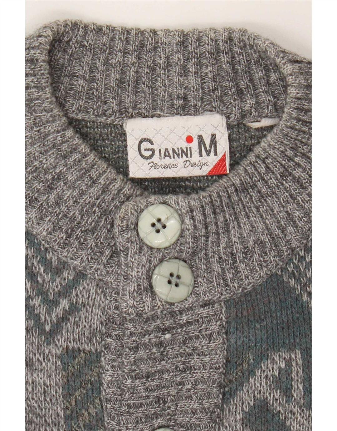 Gianni Herre Loose Fit Cardigan Sweater Medium Grå Geometrisk