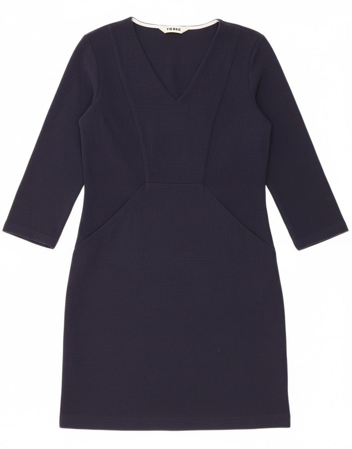 Boden Dame 3/4 Ærmet Skede Kjole UK 10 Small Navy Blue Cotton