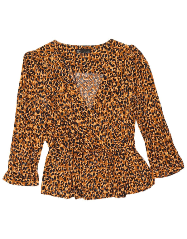 Zara Womens Crop Langærmet Bluse Top UK 10 Small Brown Animal Print