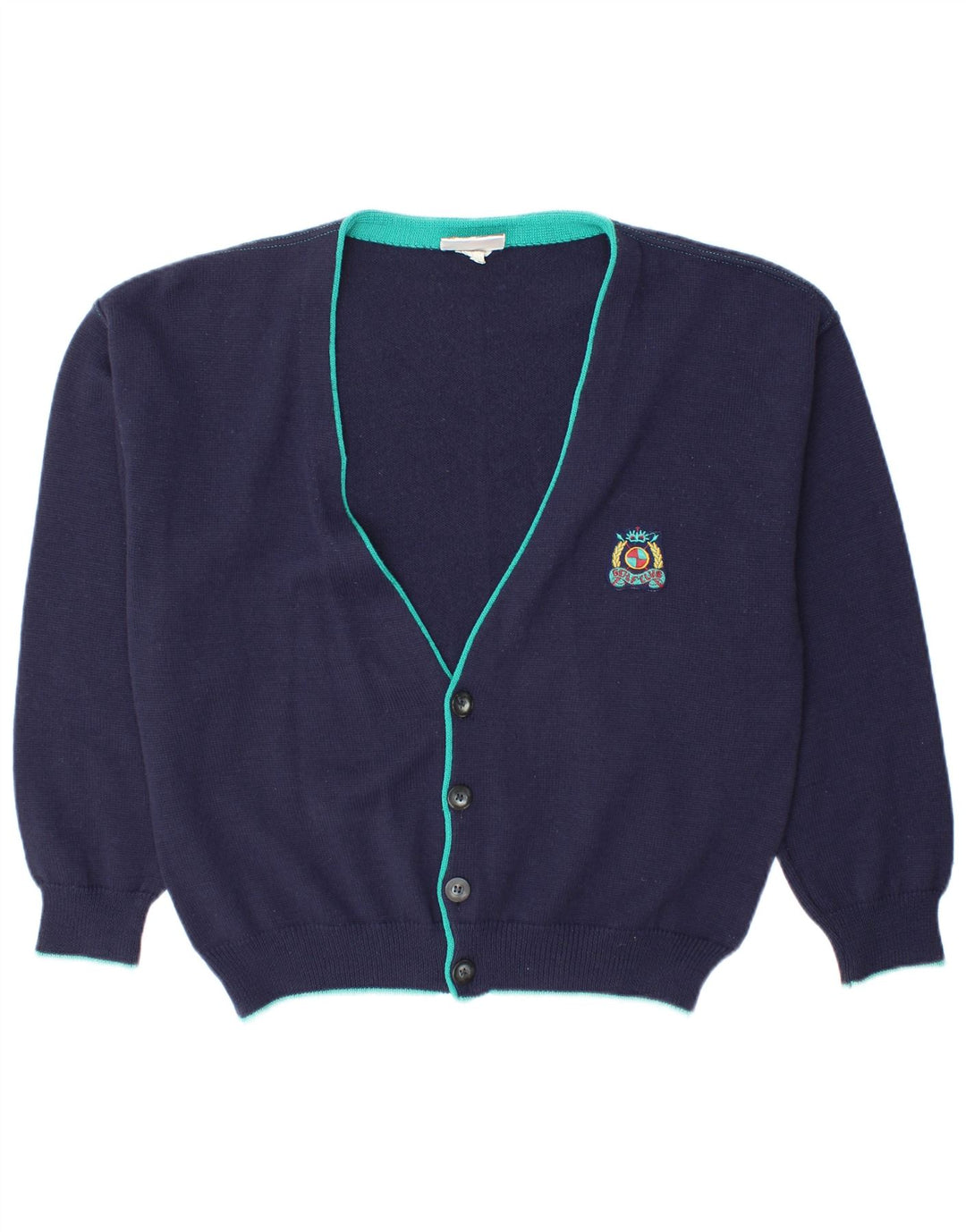 VINTAGE Mens Cardigan Sweater Large Navy Blue Wool