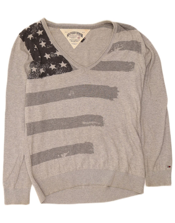 Tommy Hilfiger Herre V-hals sweater XL Grå Geometrisk Bomuld