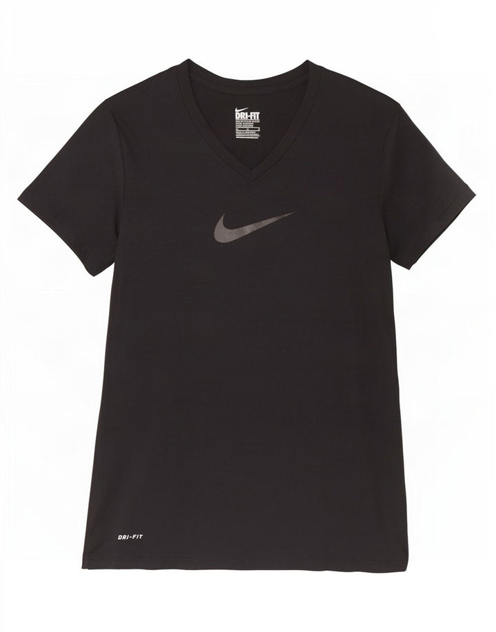 Nike Dame Dri Fit Slim Grafisk T-Shirt Top UK 12 Medium Sort Polyester