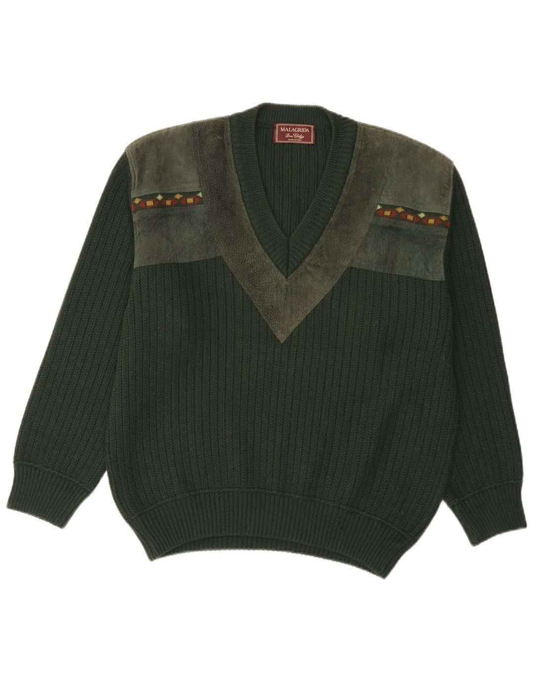 MALAGRIDA Herre V-hals sweater Stor grøn geometrisk polyakryl