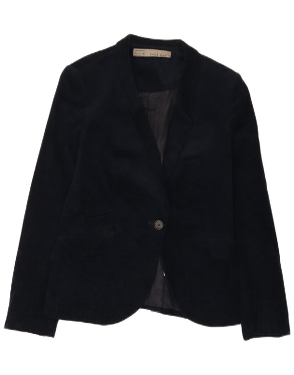 Zara Dame 1 Knap Corduroy Blazer Jacket UK 14 Stor Marineblå Bomuld