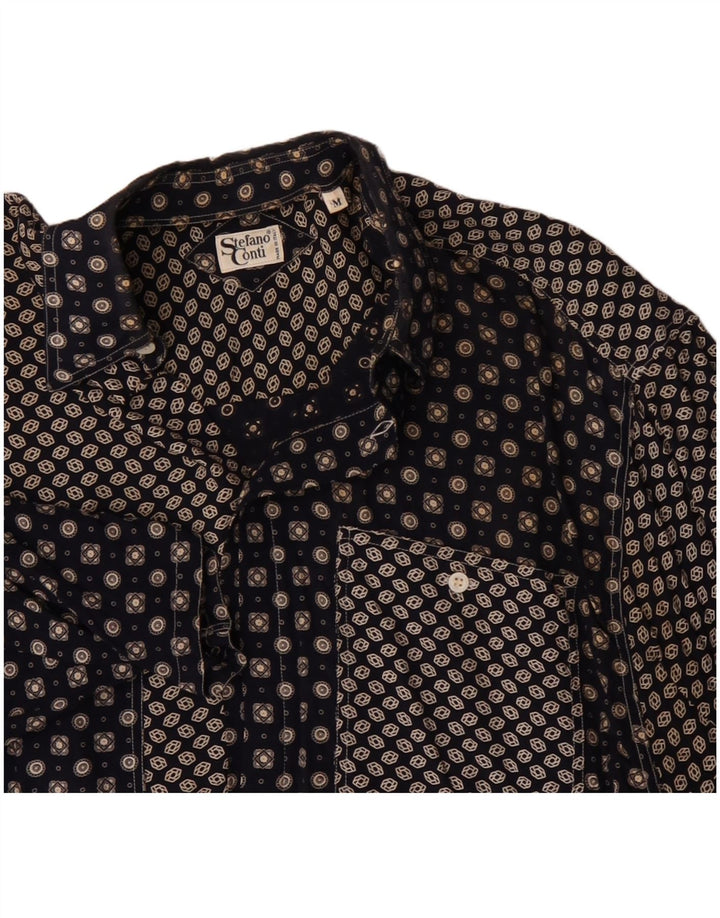 STEFANO CONTI Mens Short Sleeve Shirt Medium Navy Blue Geometric Viscose