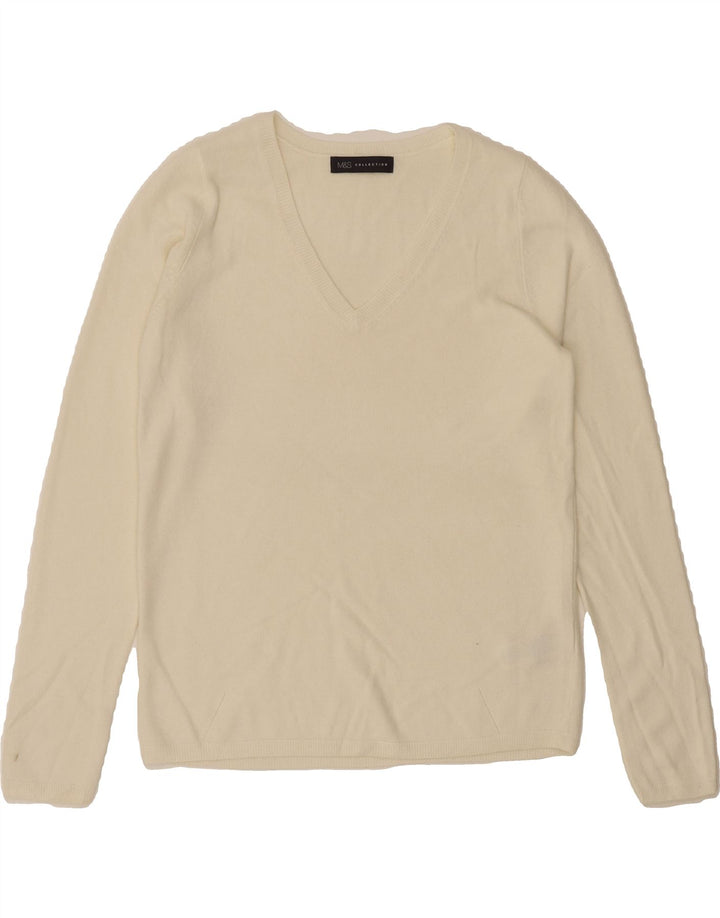 MARKS & SPENCER Womens V-Neck Jumper Sweater UK 10 Small Off White Acrylic Vintage Marks & Spencer and Second-Hand Marks & Spencer from Messina Hembry 