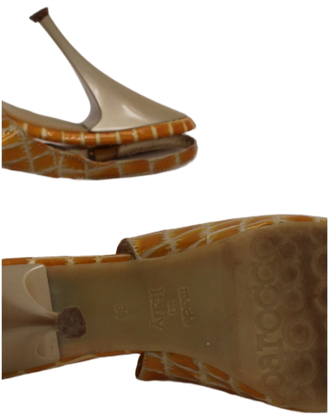 Roccobarocco Slingback hæle til kvinder UK Størrelse 5 Gul Animal Print Designer
