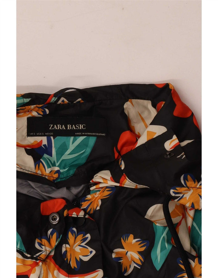 Zara Dame Oversized Hooded Raincoat UK 10 Small Navy Blue Floral