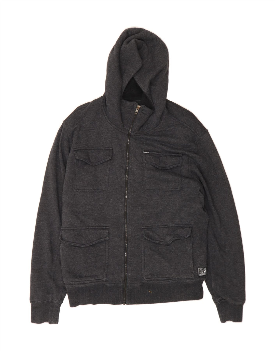 HURLEY Mens Zip Hoodie Sweater Large Grey Cotton Vintage Hurley and Second-Hand Hurley from Messina Hembry 