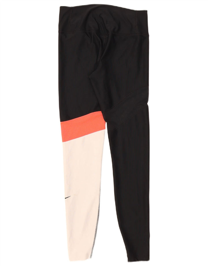 Nike Dame Dri Fit Leggings UK 10 Small Black Colourblock Polyester