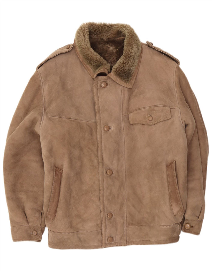 Vintage Herre Military Shearling Jacket IT 52 XL Beige