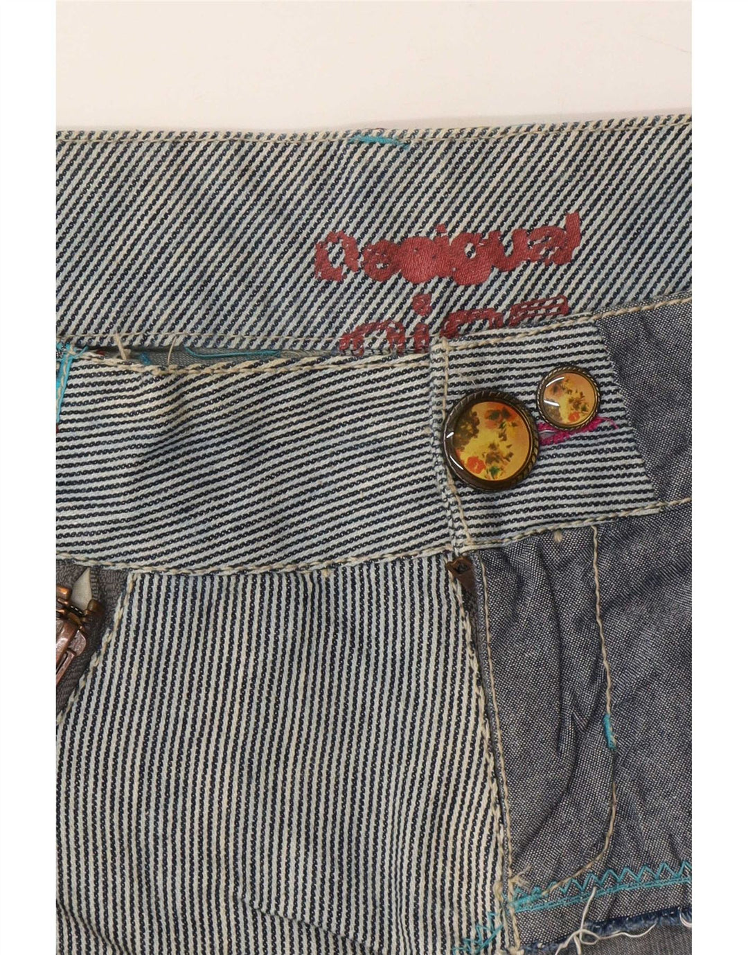Desigual Womens Regular Shorts EU 36 Small W28 Navy Blue Patchwork Bomuld