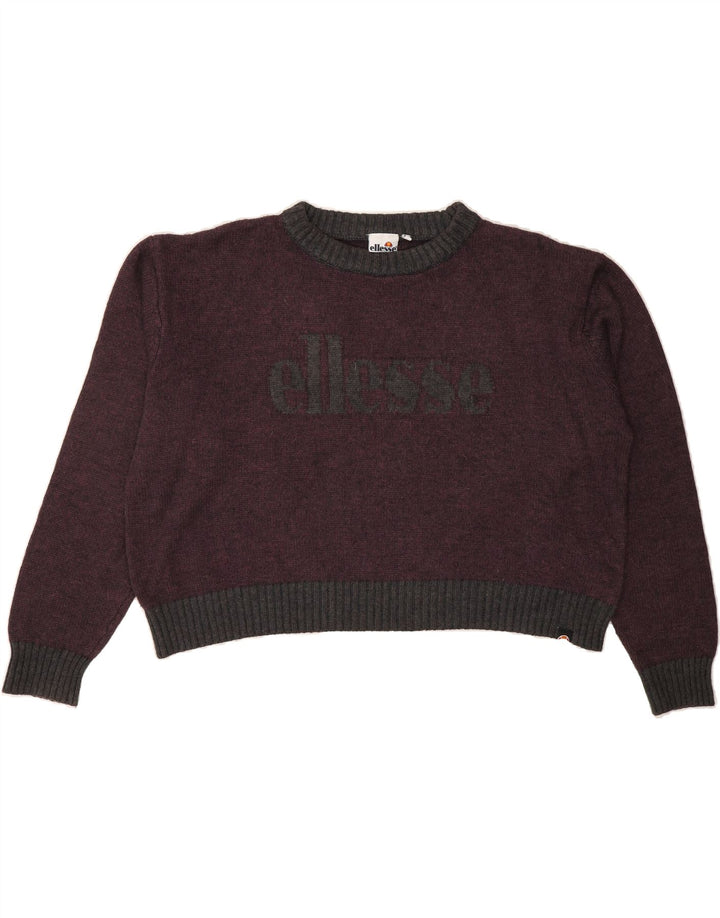 ELLESSE Womens Crop Crew Neck Jumper Sweater UK 14 Medium Burgundy Vintage Ellesse and Second-Hand Ellesse from Messina Hembry 