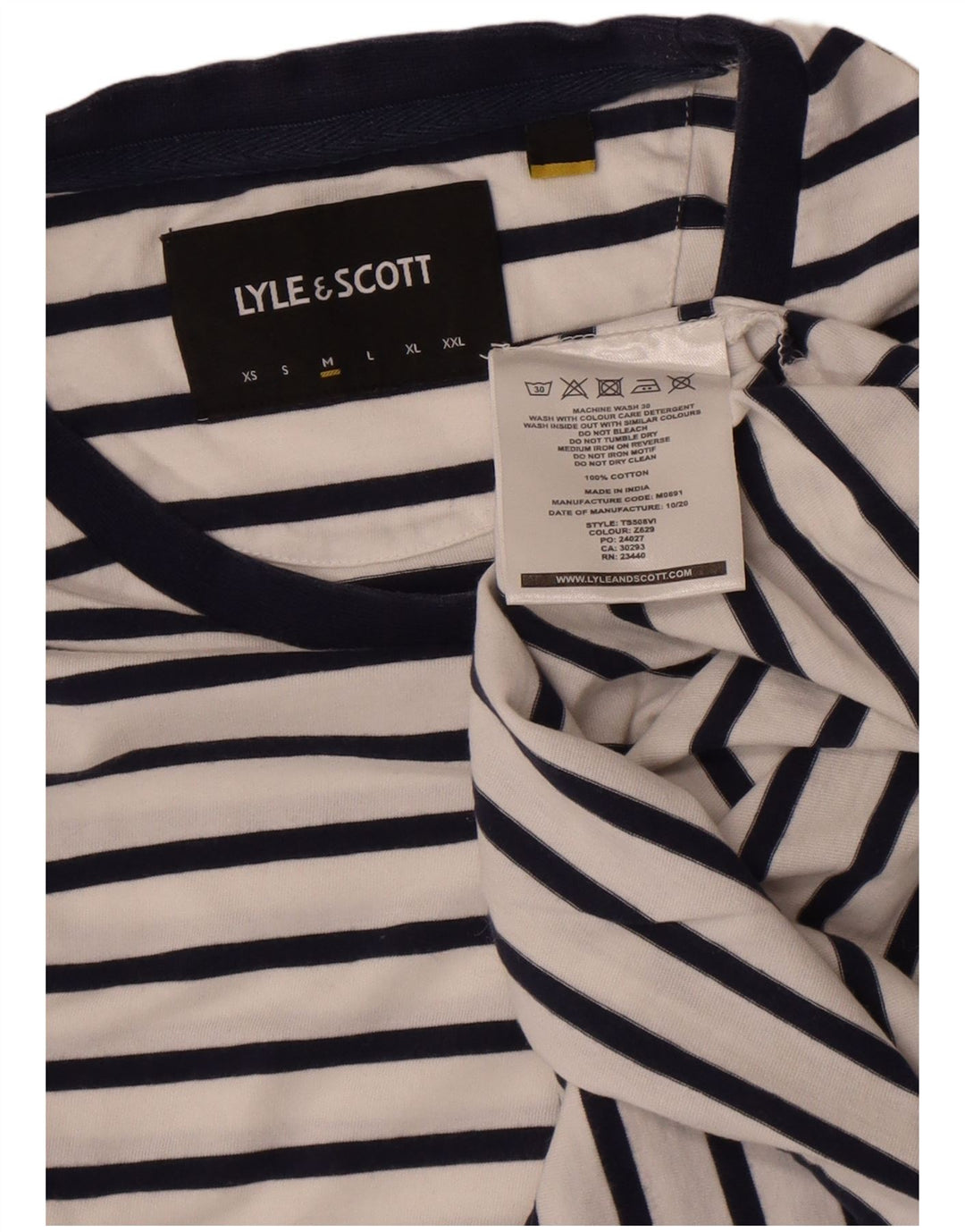 Lyle & Scott Herre T-shirt Top Medium hvid stribet bomuld