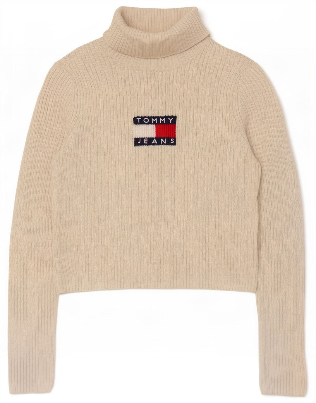 Tommy Hilfiger Dame Grafisk Roll Neck Jumper Sweater UK 14 Large White