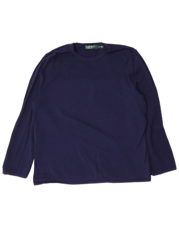 RALPH LAUREN Dame Top Langærmet UK 18 XL Navy Blue Viscose