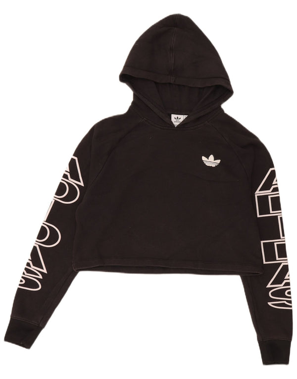 Adidas Dame Crop Graphic Oversized Hoodie Jumper UK 6 XS Sort Bomuld