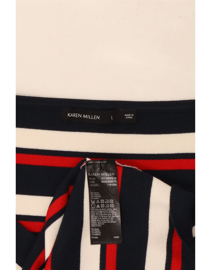 KAREN MILLEN Dame Top Langærmet UK 14 Stor Flerfarvet Stribet
