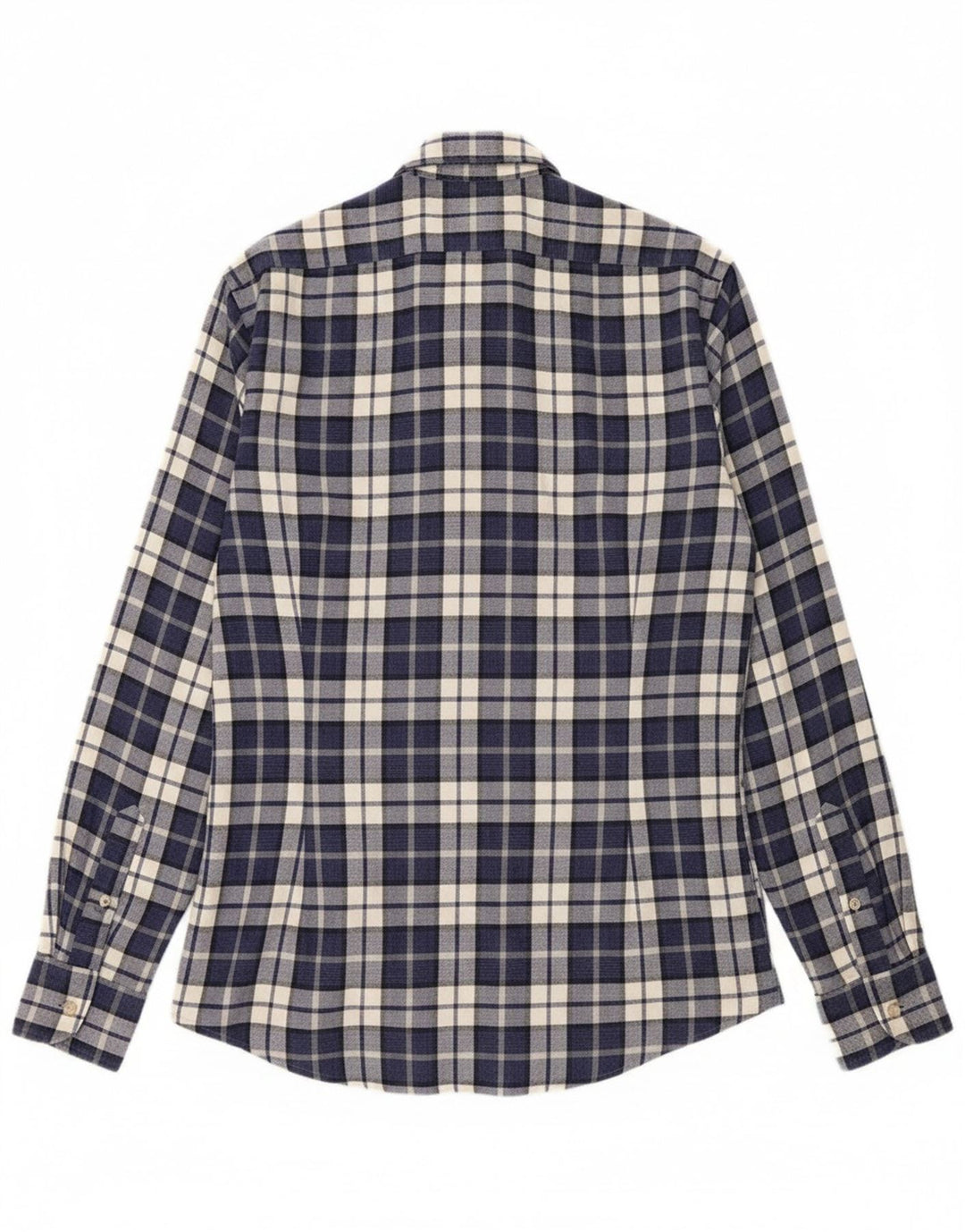 MASSIMO DUTTI Mens Flannel Shirt Small Navy Blue Check Cotton
