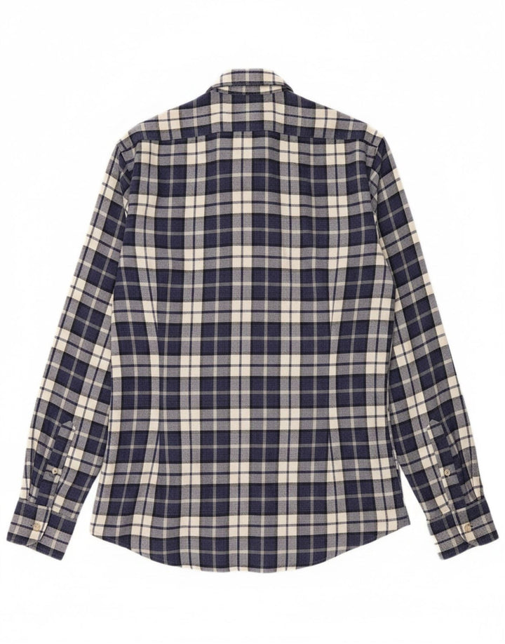 MASSIMO DUTTI Mens Flannel Shirt Small Navy Blue Check Cotton