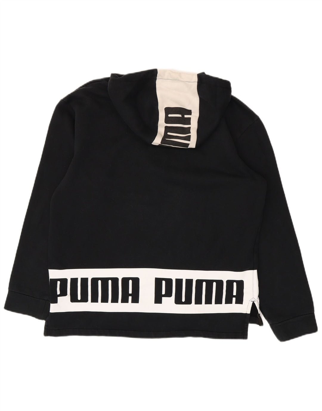 PUMA Womens Graphic Hoodie Jumper UK 14 Medium Black Colourblock